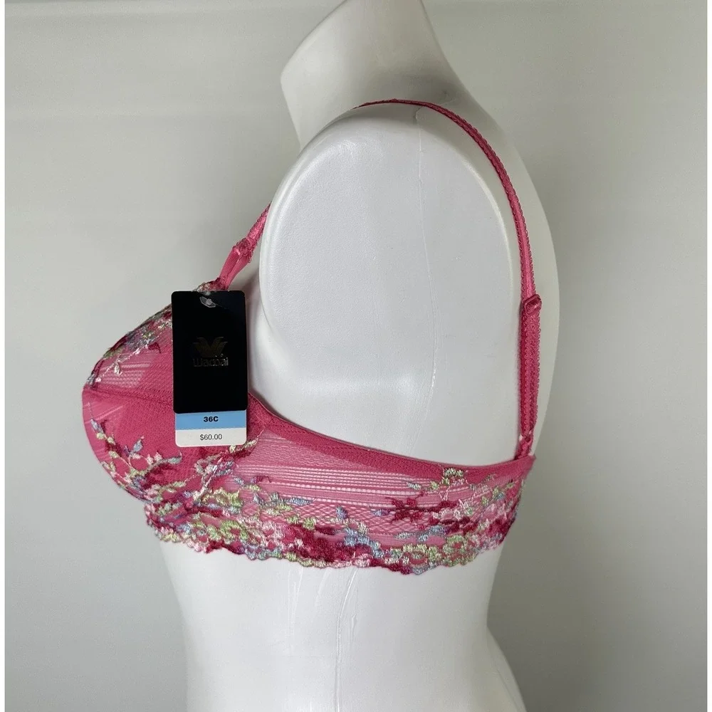 NWT Wacoal Embrace Lace Underwire Bra Hot Pink Multicolor Sexy 65191 Adjustable